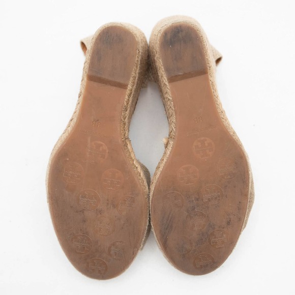 Tory Burch Gold Wash Macy Linen Espadrille Wedge Size 8 - Picture 8 of 10